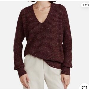 Rag & Bone Eco Donegal V Neck Sweater in Burgundy Wool Blend Slouchy size XS